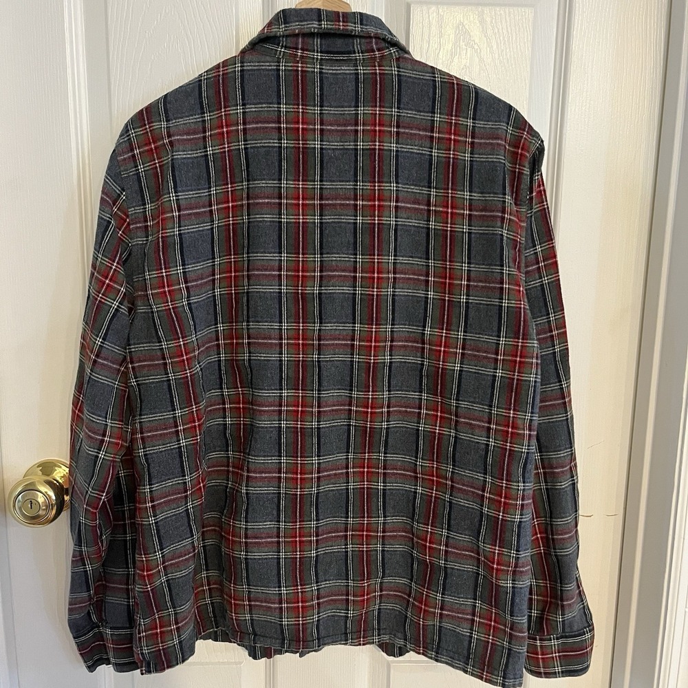 LL Bean Scotch Plaid Flannel‎ Pajama Top M Regular Gray Red Cotton Sleep Shirt - Picture 4 of 8
